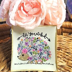 Natural Life Floral Hedgehog Sqaure Trinket Dish NWT
